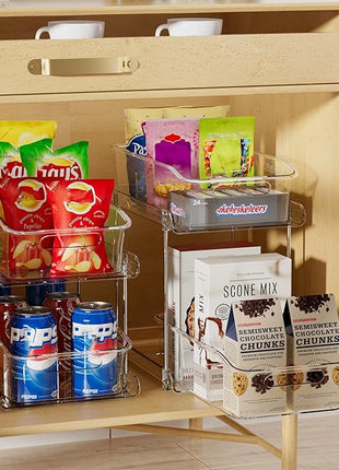 Delamu 2-Tier Under Sink Organizers and Storage, Multi-Purpose Stackable Bathroom Cabinet organizers, Pull Out Kitchen Pantry Organization and Storage with Dividers(2 Pack, Clear)