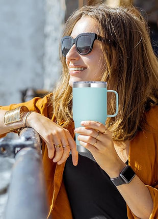 20 oz Stainless Steel Tumbler with Handle Bulk Metal Insulated Tumblers Travel Coffee Mug with Handle Double Wall Tumbler Cup with Lid and Straw, Mint Green 12 Pack