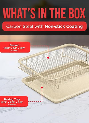 Bakken-Swiss Crisper Tray - 2-Piece Set – White Marble, Non-Stick Basket Design for Healthier Cooking in Regular Ovens - Achieve Perfectly Crispy Chips, Bacon and More