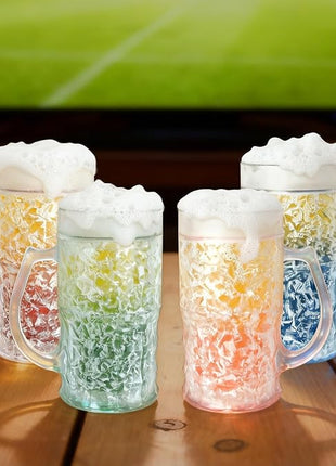 Lily's Home Insulated Double Wall Gel-Filled Acrylic Frosted Freezer Beer Glasses, Great for Enjoying Brews at BBQs and Parties, Clear with Assorted Color Bases (14 oz. Each, Set of 4) - Mug Shape