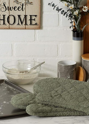 DII Basic Terry Collection 100% Cotton Quilted, Oven Mitt, Artichoke, 2 Piece