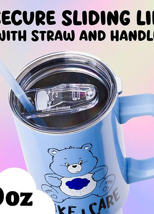 Silver Buffalo Care Bears Grumpy Bear Like I Care Stainless Steel Tumbler with Handle and Straw, Fits in Standard Cup Holder, 40 Ounces (Pack of 12)
