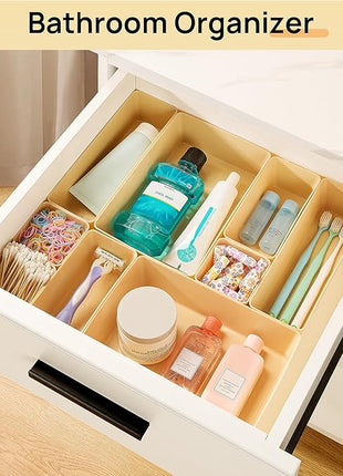 Vtopmart 25 PCS Plastic Drawer Organizers Set, 4-Size Versatile Bathroom and Vanity Drawer Organizer Trays, Storage Bins for Makeup, Bedroom, Kitchen Gadgets Utensils and Office