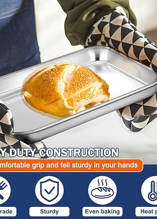 P&P CHEF 9 Inch Baking Cookie Sheet, Oven Pan Tray Stainless Steel Sheet Pan for Kitchen, Oven Bakeware for Multi Uses, Shiny Look & Dishwasher Safe, Healthy & Heavy Duty, 1Pc