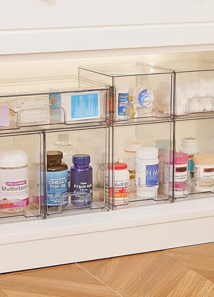 Vtopmart Clear Stackable Storage Drawers Set of 4, Plastic Organizer Bins for Makeup, Cosmetics, Beauty Supplies,Ideal for Vanity, Bathroom,Cabinet,Pantry Organization