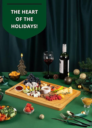 ROYAL CRAFT WOOD Wooden Cutting Boards for Kitchen Meal Prep & Serving - Bamboo Wood Serving Board with Deep Juice Groove Side Handles - Charcuterie & Chopping Butcher Block for Meat