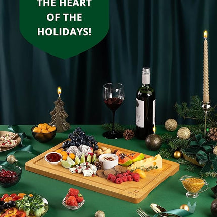 ROYAL CRAFT WOOD Wooden Cutting Boards for Kitchen Meal Prep & Serving - Bamboo Wood Serving Board with Deep Juice Groove Side Handles - Charcuterie & Chopping Butcher Block for Meat