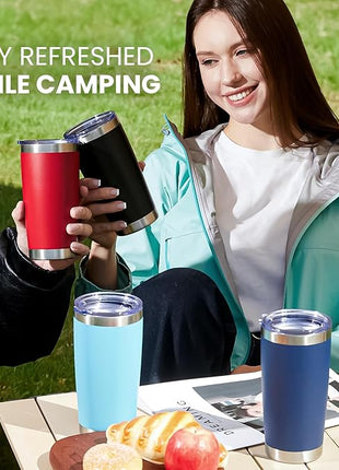 MEWAY 20oz Tumbler 4 Pack Double Wall Vacuum Insulated Travel Mug Bulk, Stainless Steel Tumblers with Lid and Straw, Durable Powder Coated Coffee Cups for Cold & Hot Drinks (Purple, 4)