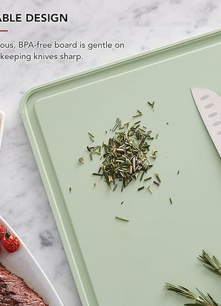 KitchenAid Classic Plastic Cutting Board with Perimeter Trench and Non Slip Edges, Dishwasher Safe, 12 inch x 18 inch, Green