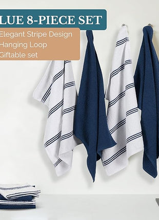 Casa Platino Dish Towels for Drying Dishes and Kitchen Towels and Dishcloths Sets, Cotton Kitchen Towel Set 8 Piece Kit with Mixed Textures, Built for Everyday Wiping, Rinsing, and Spills – Blue