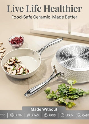 Gotham Steel Hammered 15 Pc Ceramic Cookware Set Nonstick, Deep Pots and Pans Set Non Stick with Induction Cookware, Cooking Utensils & Steamer, Non Toxic PFOA PFOS Free, Oven & Dishwasher Safe