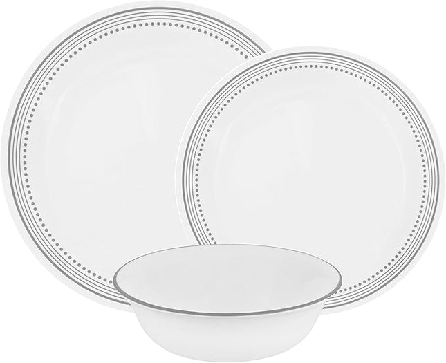 Corelle Mystic Gray Chip and Break Resistant Dinner Set for 4 Person, Grey, 12-Piece