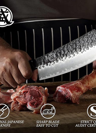 MITSUMOTO SAKARI Boning Knife 7 inch - Hand Forged Japanese Meat Cleaver Knives, 3-Layer 9CR18MOV High Carbon Steel, Rosewood Handle & Sandalwood Box