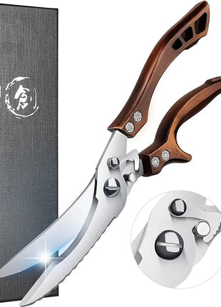 Poultry Shears, Heavy Duty Kitchen Shears with Serrated Edge, No Rust Spring Loaded, Multipurpose Stainless Steel Kitchen Scissors for Chicken, Bone, Meat, Turkey, Fish Thanksgiving Christmas Gifts