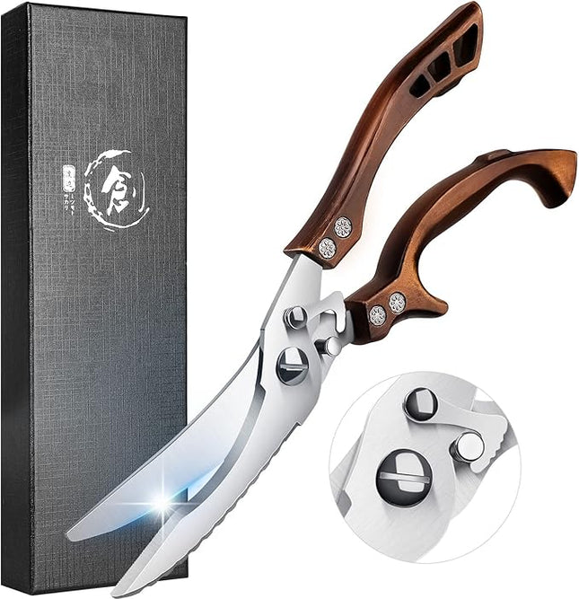 Poultry Shears, Heavy Duty Kitchen Shears with Serrated Edge, No Rust Spring Loaded, Multipurpose Stainless Steel Kitchen Scissors for Chicken, Bone, Meat, Turkey, Fish Thanksgiving Christmas Gifts