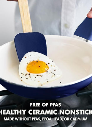 GreenPan Rio Healthy Ceramic Nonstick 8" Frying Pan Skillet and Silicone Spatula Set, Soft Grip Handle, Breaktfast Meal Set, PFAS-Free, Dishwasher Safe, Oven Safe, Oxford Blue