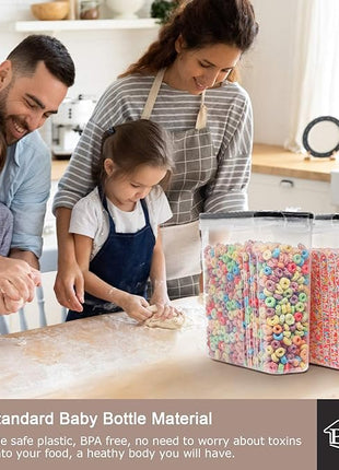 PRAKI 5PCS Cereal Containers Storage Set, BPA Free Airtight Food Storage Container Set with Lids, Kitchen Pantry Organization and Storage for Sugar, Baking Supplies with 20 Labels & Mark(4L Black)