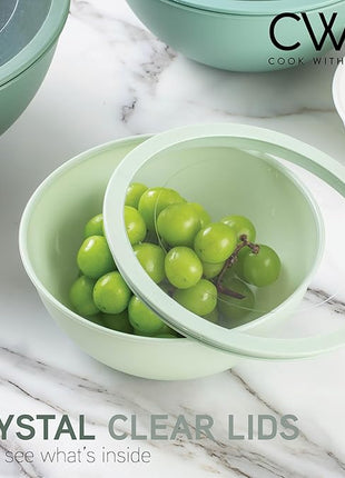 COOK WITH COLOR Mixing Bowls with Non Slip Bottom - 12 Piece Plastic Nesting Bowls Set includes 6 Prep Bowls and 6 Tritan Lids - Microwave Safe (Sage)