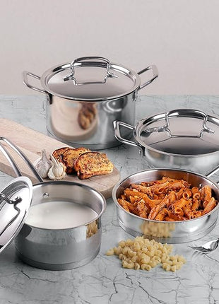 Vinod Classic Deluxe Stainless Steel Cookware Combo Set of 4 Pcs/Saucepan, Saucepot, Kadai and Frypan/Deep Kadhai for Cooking/Heavy Induction Bottom