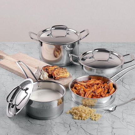 Vinod Classic Deluxe Stainless Steel Cookware Combo Set of 4 Pcs/Saucepan, Saucepot, Kadai and Frypan/Deep Kadhai for Cooking/Heavy Induction Bottom