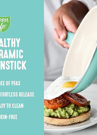 GreenLife Soft Grip 16 Piece Cookware Set, Non-Toxic PFAS-Free Ceramic Nonstick, Pots, Frying, Sauce, Saute, Glass Lids, Stay-Cool Handles, Wobble Free Bases, Dishwasher & Oven Safe, Turquoise
