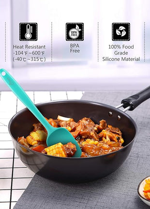 HOTEC 600℉ Heat Resistant BPA-Free Silicone Rubber Spatula Set,Kitchen Cooking Spatulas, Baking, Mixing for Non Stick Cookware, Dishwasher Safe, Set of 5 Aqua Sky