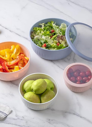 COOK WITH COLOR Prep Bowls with Lids- Wide and Deep Nesting Plastic Small Mixing Bowl Set with Lids, 12 Piece Set - Wide Bowls, Blue/Pink