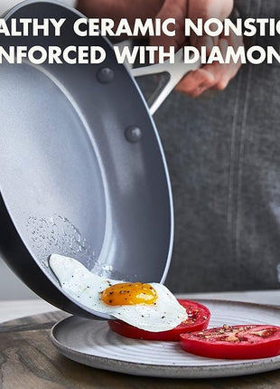 GreenPan Valencia Pro Hard Anodized Healthy Ceramic Nonstick 10" Frying Pan Skillet with Lid, PFAS-Free Cookware, Stainless Steel Handle, Induction Suitable, Dishwasher Safe, Oven Safe, Gray