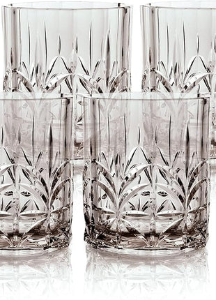 BELLAFORTE Shatterproof Tritan Plastic Short Tumbler, Set of 4, 13oz - Myrtle Beach Unbreakable Crystal Cut Old Fashioned Drinking Glasses for Whiskey - BPA Free - Dishwasher Safe - Grey