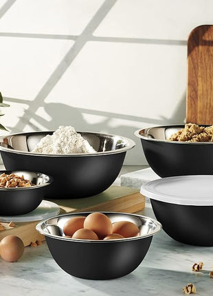 WHYSKO Stainless Steel Mixing Bowl Set, 10 Piece Stainless Steel Mixing Bowls with Lids Set for Food Prep Storage and Serving, Dishwasher Safe for Kitchen Baking Cooking, Black