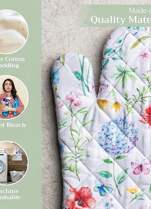 Maison d' Hermine Oven Gloves 100% Cotton Oven Mitt 7" x 13" with Loop Heat Resistant, BBQ, Cooking Gloves, Baking, Grilling, Kitchen, Handling Hot Pans Spring/Summer (Pack of 1, Just Floral)