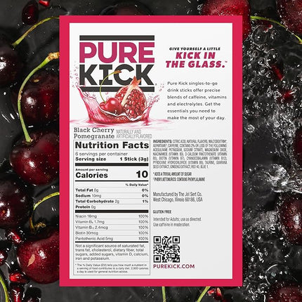 PURE KICK Energy Singles To Go Drink Mix, Black Cherry Pomegranate, Includes 12 Boxes with 6 Packets in each Box, 72 Total Packets