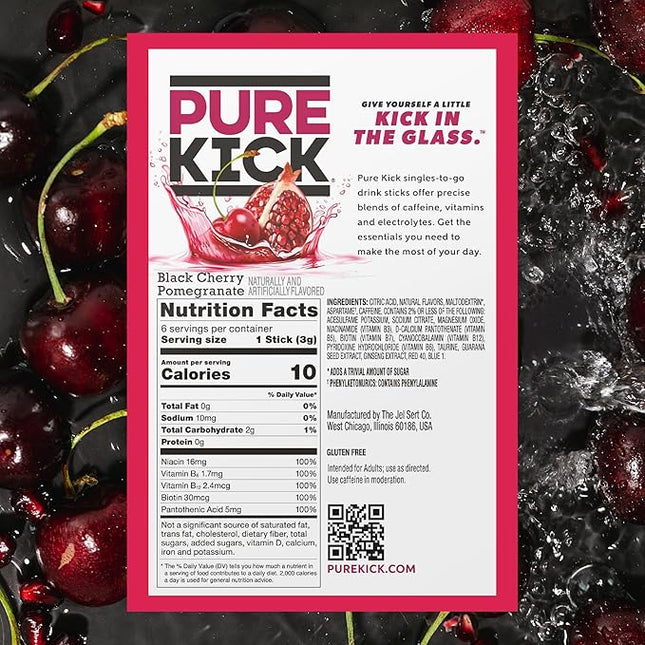 PURE KICK Energy Singles To Go Drink Mix, Black Cherry Pomegranate, Includes 12 Boxes with 6 Packets in each Box, 72 Total Packets