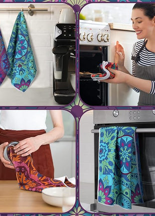 Boyiee Set of 6 Mandala Kitchen Towels Absorbent Boho Dish Towels 24 x 16 Inches Multicolor Hand Dishcloths Mandala Lover Gifts for Farmhouse Kitchen Bathroom Decorations