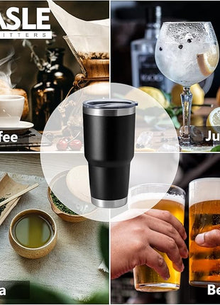 HASLE OUTFITTERS 30oz Stainless Steel Tumbler, Double Wall Vacuum Insulated Travel Mug Tumbler, Durable Insulated Coffee Mug, Gift Box Set (Black, 4)