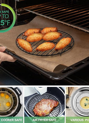 P&P CHEF Round Cooling Rack Set, Round Wire Racks for Cooking Baking, Fit Air Fryer & Oven, Stainless Steel Core with Nonstick Coatings, Black, 2 PCS - 9 Inch