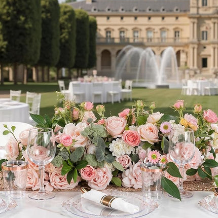 Nervure 350PCS Rose Gold Plastic Plates - Rose Gold Plastic Dinnerware Sets for 50 Guests - 100 Disposable Plates, 150 Silverware, 50 Cups, 50 Napkins Perfect for Wedding & Party