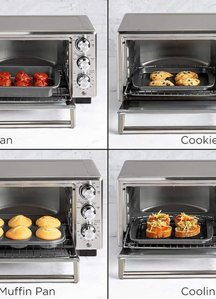 Ecolution Non-Stick Toaster Oven Bakeware Set 4-Piece, Carbon Steel, Easy to Clean and Perfect for Single Servings, Gray