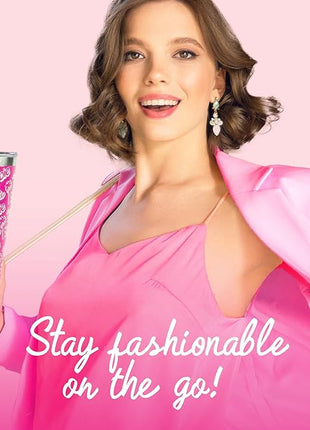 Dragon Glassware x Barbie Vacuum Insulated Tumbler with Lid and Straw - 16 oz Tumbler Cup with 2 Straws - Stainless Steel Tumbler with Straw for Water, Iced Tea - Travel Coffee Tumbler - Classic