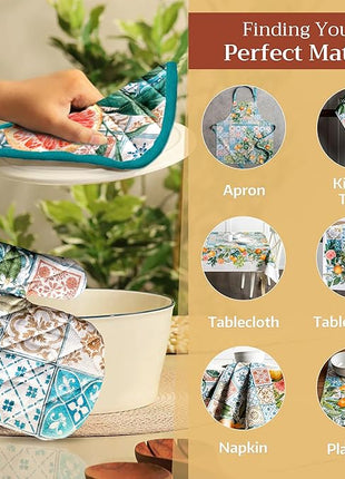 Maison d' Hermine Pot Holders Set 100% Cotton Heat Resistant Potholders 8" x 8" Hot Pads with Loop BBQ, Cooking, Baking, Grilling, Kitchen, Handling Hot Pans Spring/Summer (Pack of 2, Agrume)