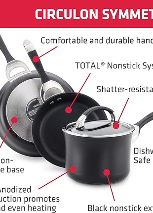 Circulon Symmetry Hard Anodized Nonstick Frying Pan Set / Skillet Set - 10 Inch and 12 Inch, Black