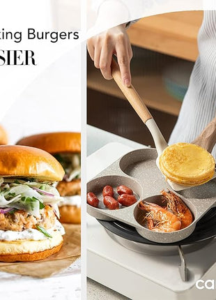 CAROTE Egg Pan Omelette Pan, 4-Cup Nonstick Granite Omelette Skillet - Pancake Pan and Healthy Egg Cooker Suitable for Gas Stove & Induction Cookware