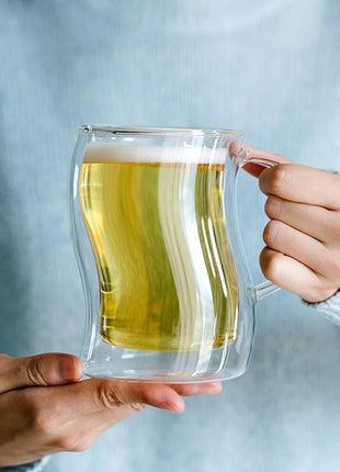 BTaT Double Walled Glass Beer Mugs, 4 Pack, 16 oz(500 ml), Freezer Safe, Stein Style