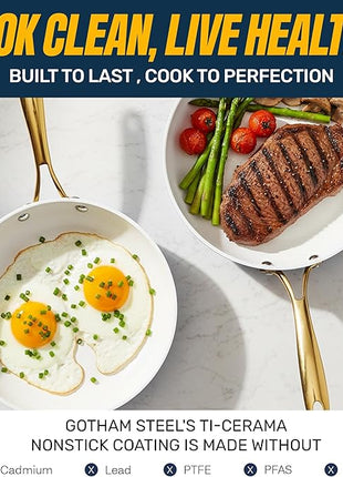 Gotham Steel 15 Pc Ceramic Cookware Set Nonstick, Ceramic Pots and Pans Set Non Stick with Steamer & Cooking Utensils, Non Toxic PFOA PFOS Free, Premium Stay Cool Handles, Oven & Dishwasher Safe