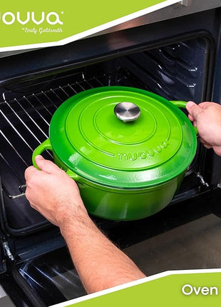Cast Iron Dutch Oven with Lid – Non-Stick Ovenproof Enamelled Casserole Pot – Sturdy Dutch Oven Cookware – Green, 7.3-Quart, 30cm – by Nuovva