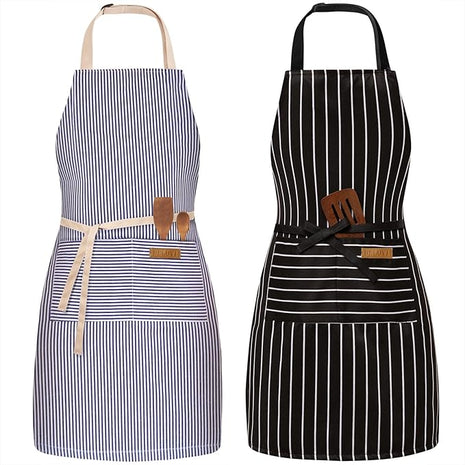 2 Pack Adjustable Bib Apron with 2 Pockets Chef Cooking Kitchen Restaurant Aprons for Women Men