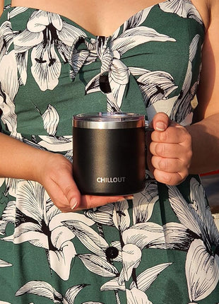CHILLOUT LIFE Stainless Steel 16 oz Vacuum Insulated Coffee Mug with Handle and Lid, Large Thermal Camping Coffee Mug Cup with Durable Sliding Lid for Men & Women, Keeps your Beverages Hot &Cold