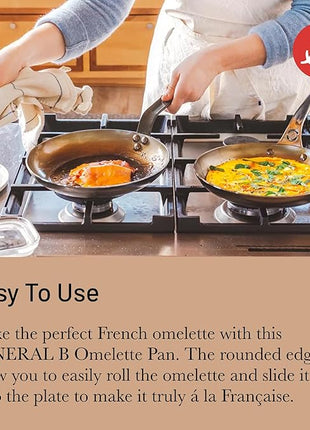 De Buyer MINERAL B Carbon Steel Omelette Pan - 9.5” Diameter, 7.7” Cooking Surface - PFAS, PFOA & PFOS Free - Made in France
