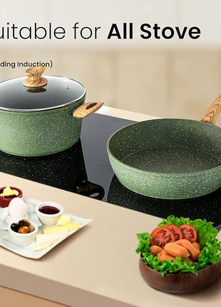 Kitchen Academy Pots and Pans Set Nonstick, 30 Pieces Induction Kitchen Cookware and Bakeware Sets, Green Granite Coating Cooking Pans Set