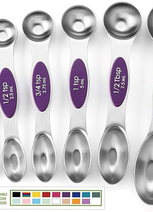 Spring Chef Purple Stainless Steel Magnetic Measuring Spoons Set of 8 with Leveler, Dual Sided Metal Teaspoon & Tablespoon Measuring Spoons, Kitchen Gadgets for Baking & Cooking, Fits in Spice Jars
